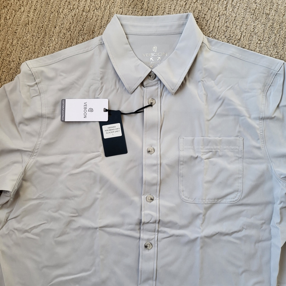 Men’s Short Sleeve Button-Up Dress Shirt – Veboon – Glacier Grey – Size L – NWT - Picture 6 of 9